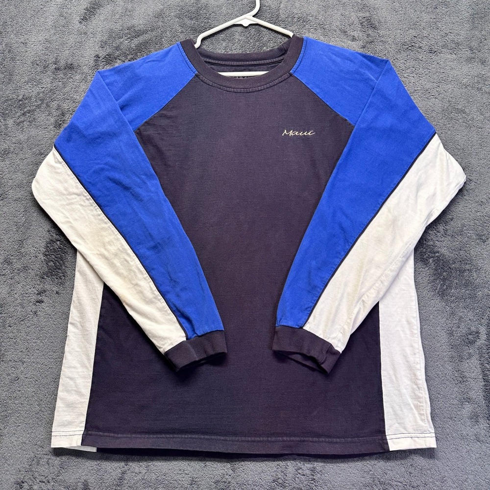 Vintage Maui Long Sleeve T-Shirt Mens Large Blue White Colorblock Surf Y2K